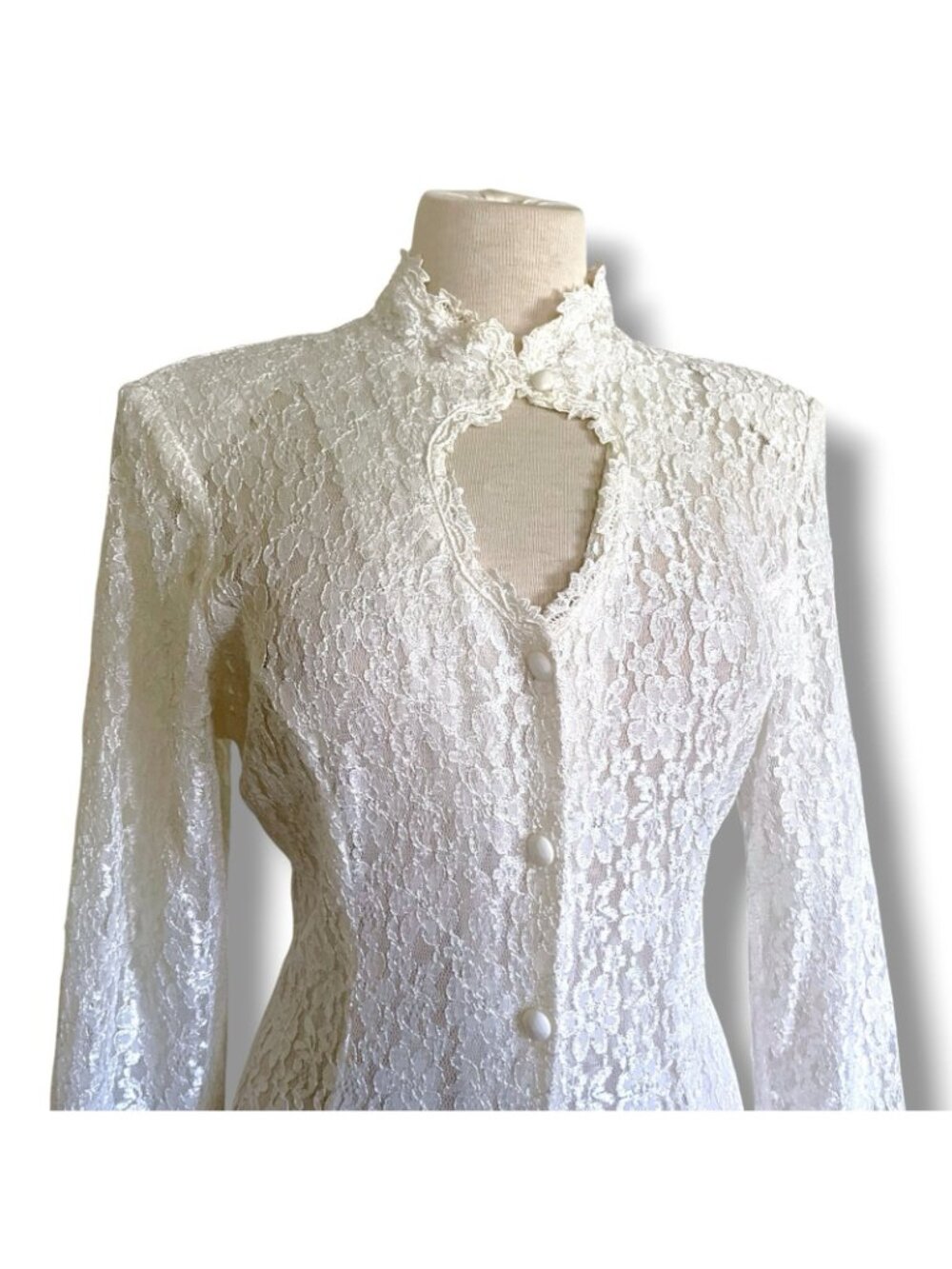 Vintage 90s Dawn Joy Midi Dress Sz Medium White Lace Sheer Prairie Whimsigoth - Picture 10 of 13